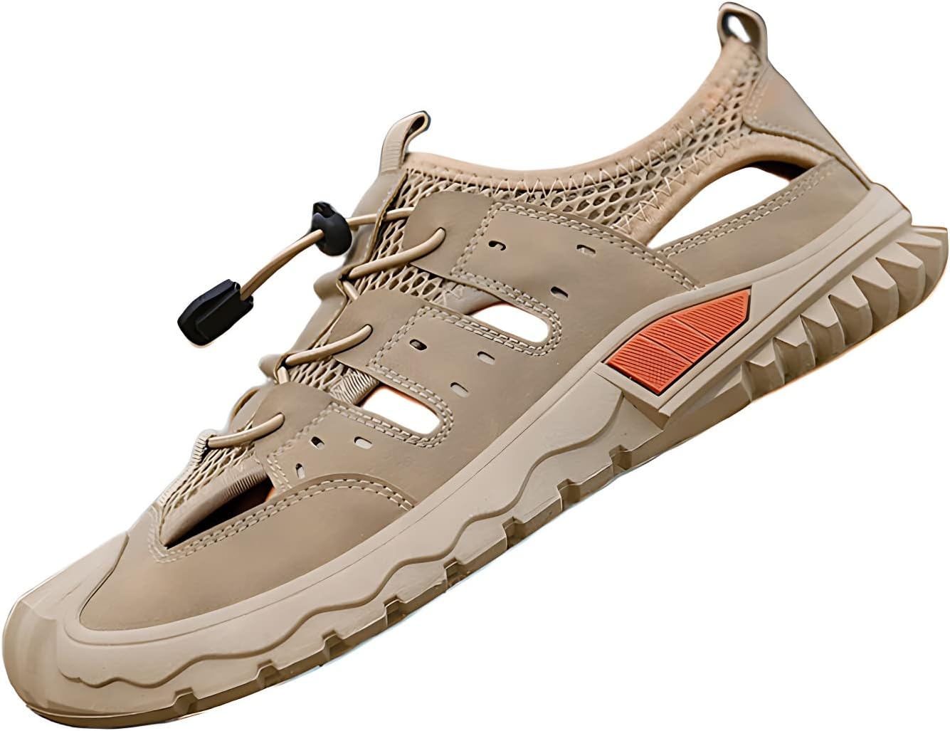 

Мужские сандалии быстрого высыхания для походов, вождения и пляжа, закрытым носком, наружные кожаные спортивные сандалии Generic, хаки