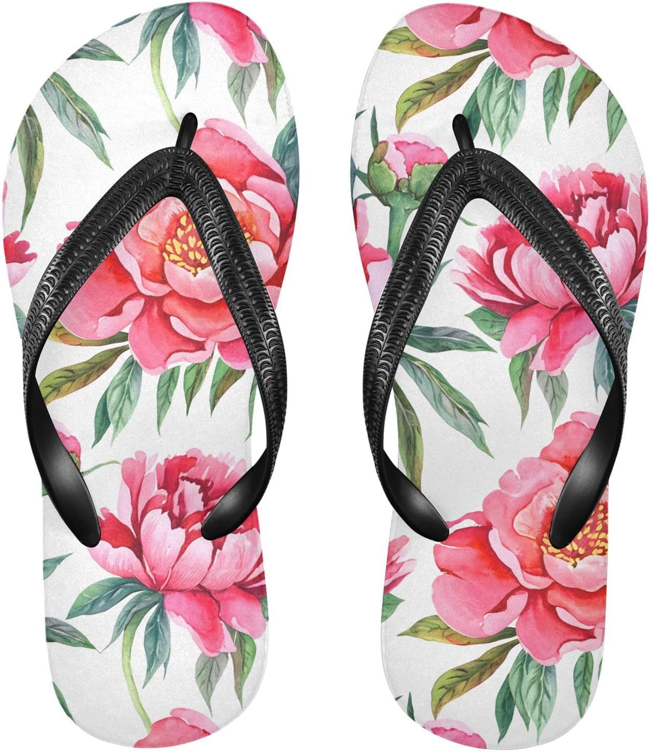 

Мужские и женские пляжные шлепанцы с цветочным узором Пионы, белые, резиновые, противоскользящие, летние тапочки для душа и прогулок Sinestour
