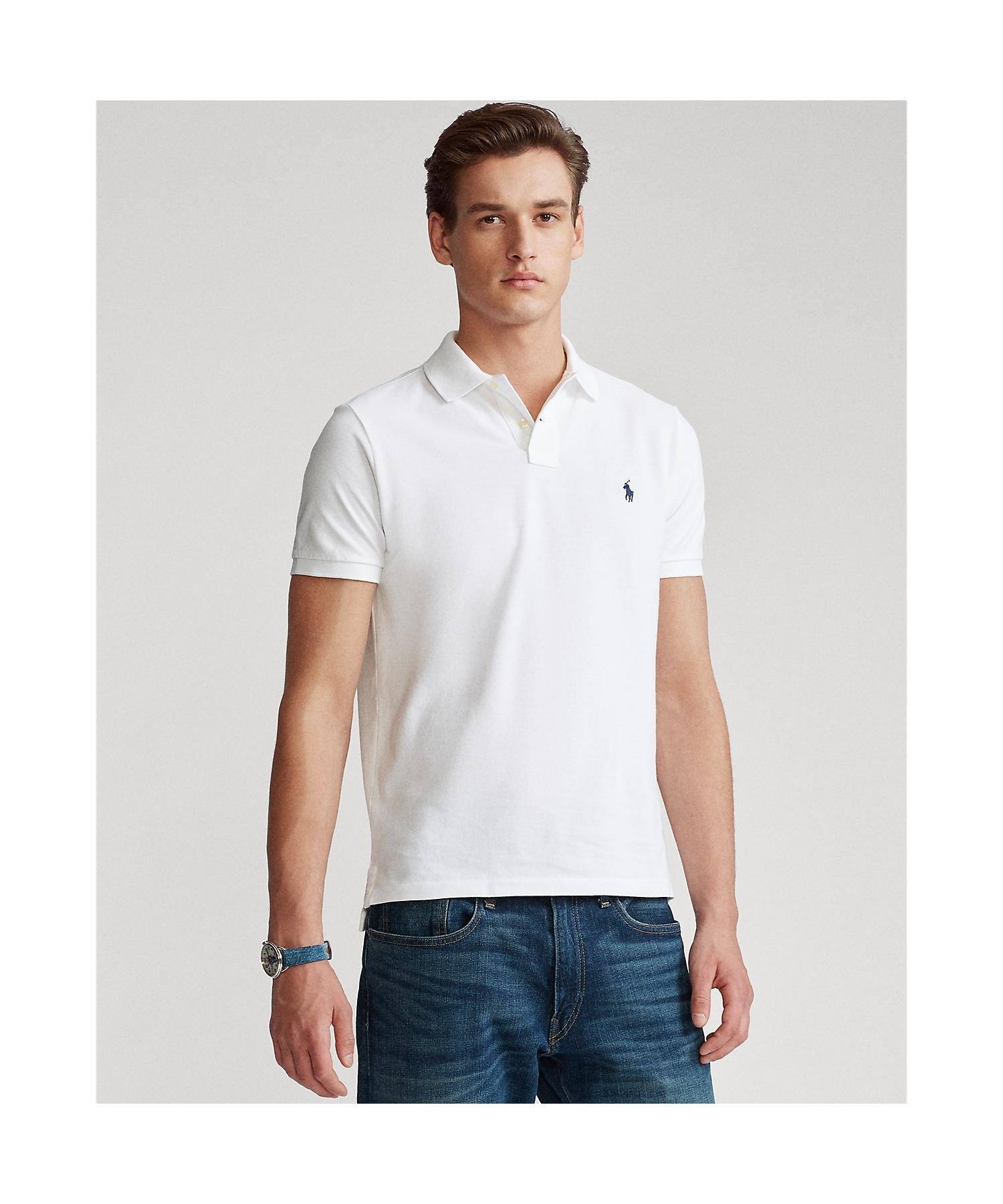 Поло-рубашка из сетчатой ткани приталенного кроя, сшитая. Polo Ralph Lauren, 100 White