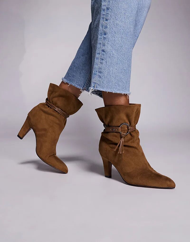 Ботильоны Emil ASOS DESIGN на каблуке-мешке из серо-коричневой замши