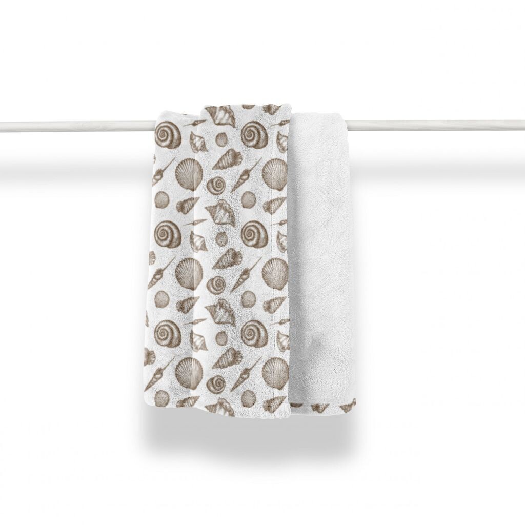 

ABAKUHAUS Мягкое фланелевое флисовое одеяло в морском стиле, нарисованные вручную мотивы ракушек, уютный плюш для использования в помещении и на открытом воздухе, 125 x 175 см, янтарный и белый