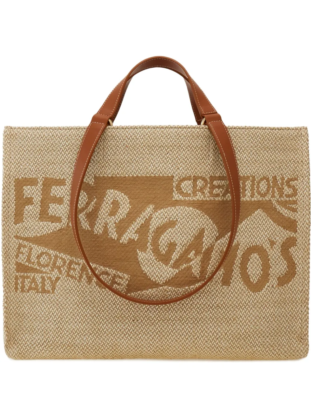 

Большая сумка-тоут с вышитым логотипом Ferragamo, нейтральный