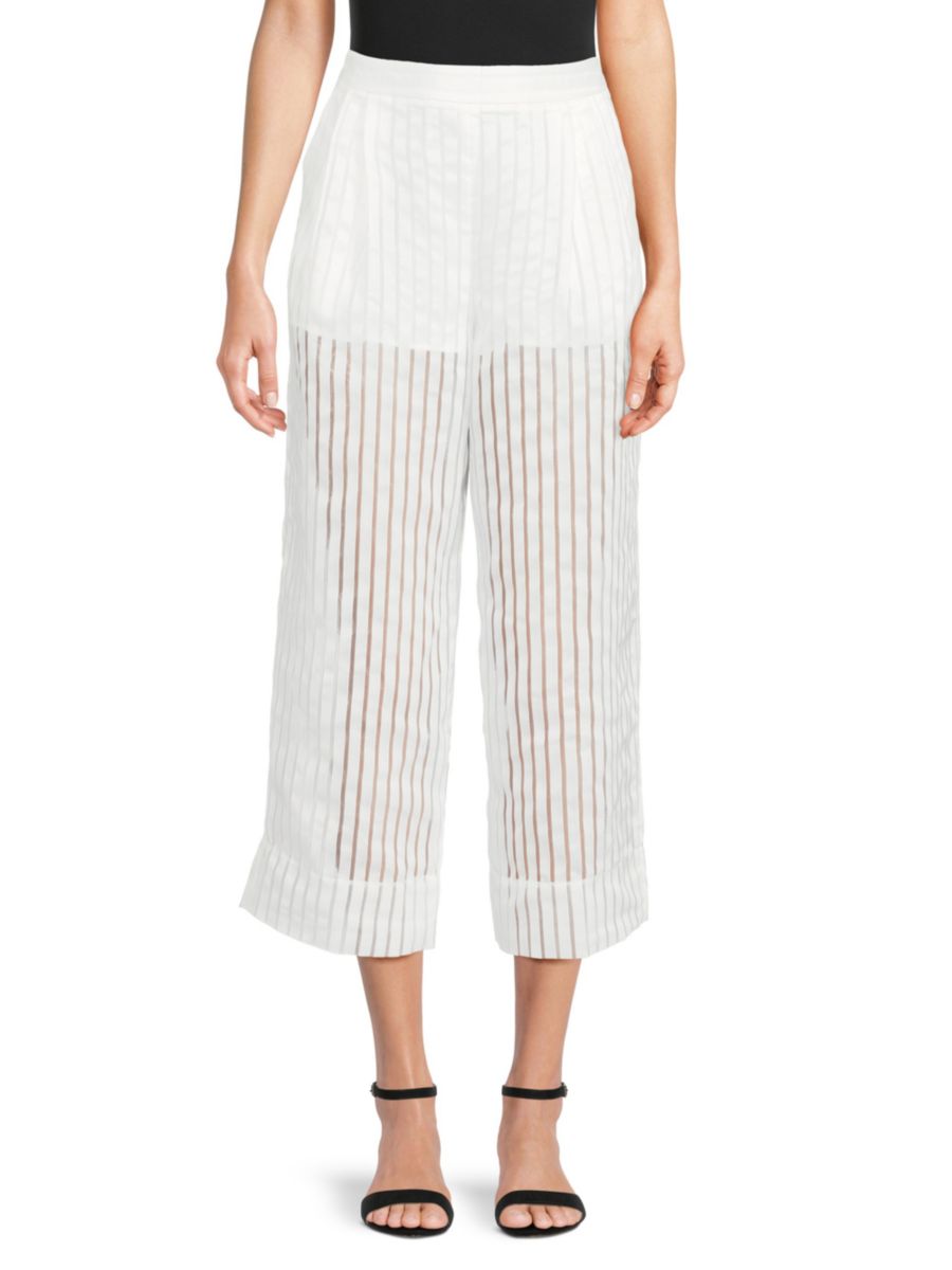 

Укороченные брюки широкого кроя в прозрачную полоску BCBGMAXAZRIA, цвет Gardenia