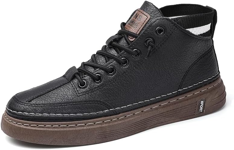 

Мужские повседневные кожаные кеды для скейтборда, шнуровка, модные, дышащие, удобные, легкие - идеально подходят для прогулок на улице, альпинизма и зимних активностей Hhhchpm, черный