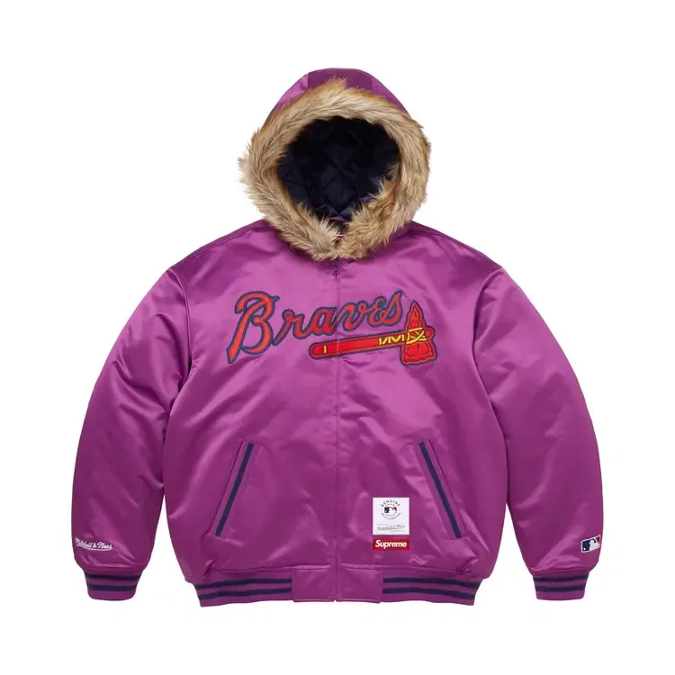 Куртка-бомбер из атласа с капюшоном Supreme x Mitchell Ness Teams, фиолетовый