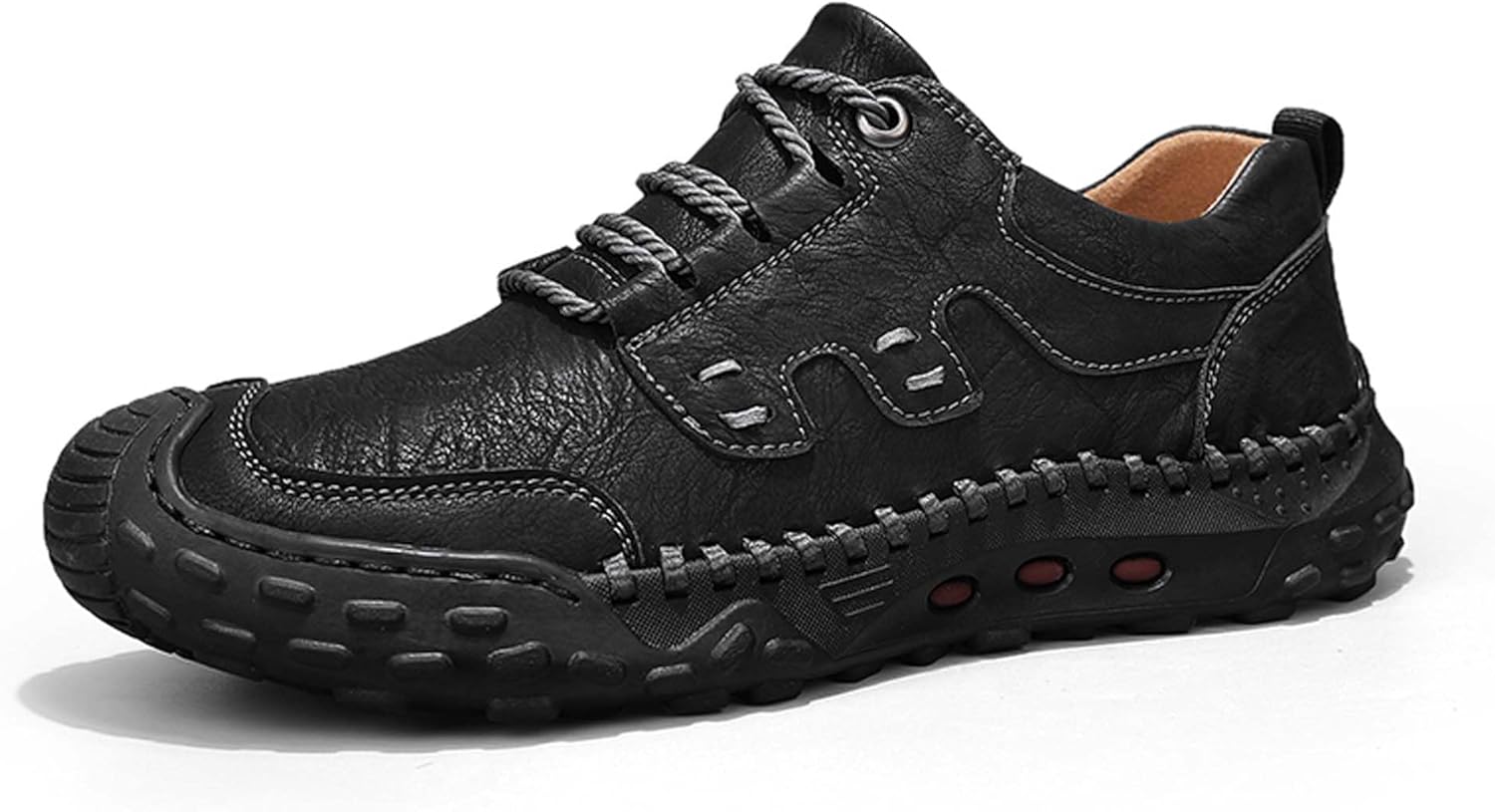 

Мужские кожаные прогулочные туфли, модные ретро-кэжуал кроссовки, низкие повседневные туфли для мужчин, ручная прошивка подошвы, нескользящие и прочные, подходят для всех сезонов Vtiao, черный