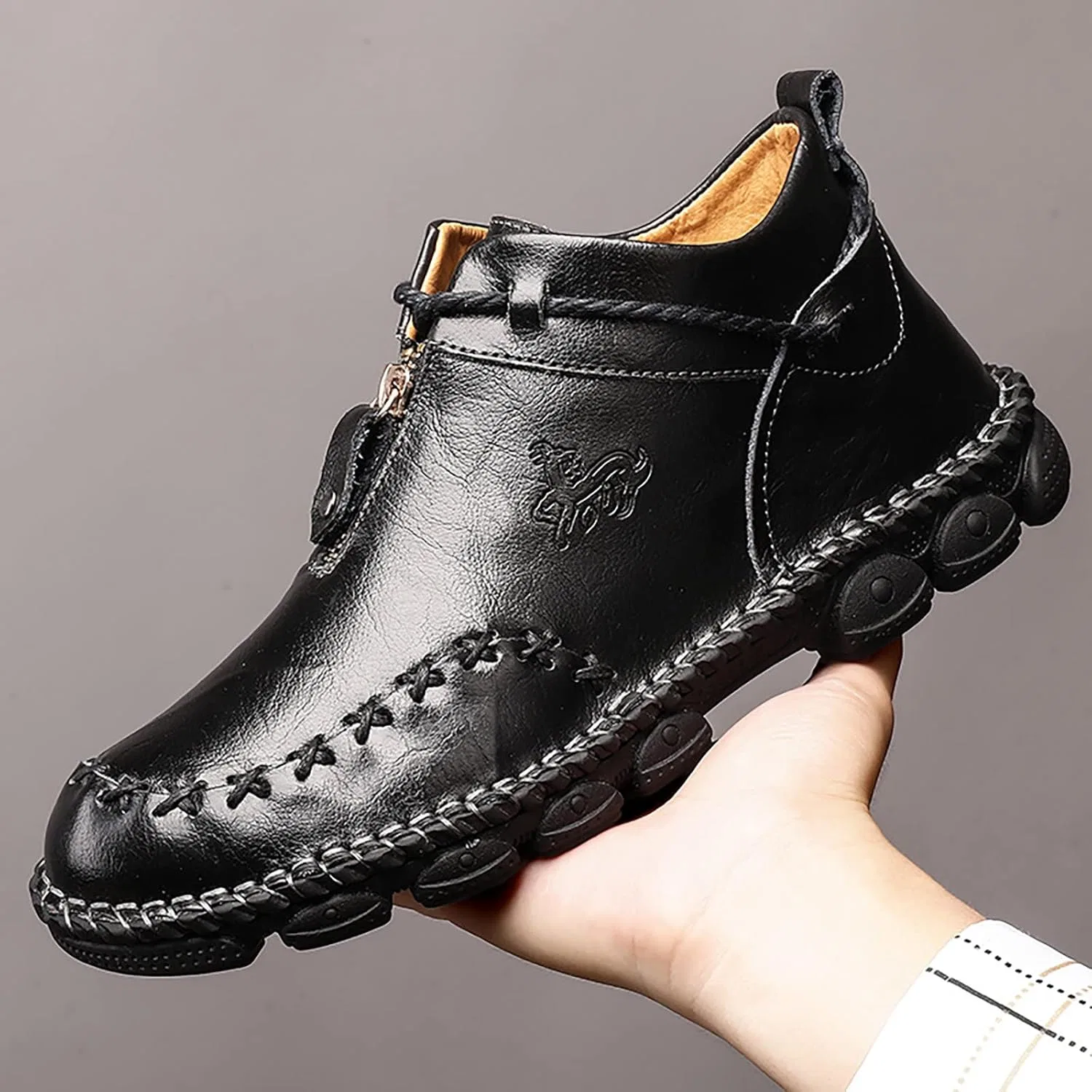 Generic Мужские высокие кожаные кроссовки N Shoes в британском стиле, корейский дизайн, модный дизайн, большой круглый носок, молния, размер 44, красные — фото 3
