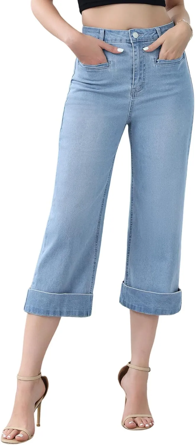 

Genleck Capri Wide Leg джинсы для женщин High Waisted Boyfriend Stretchy