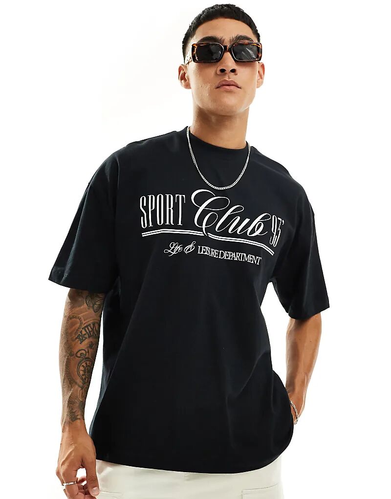 

Футболка черного цвета с принтом Sport Club на груди ASOS DESIGN