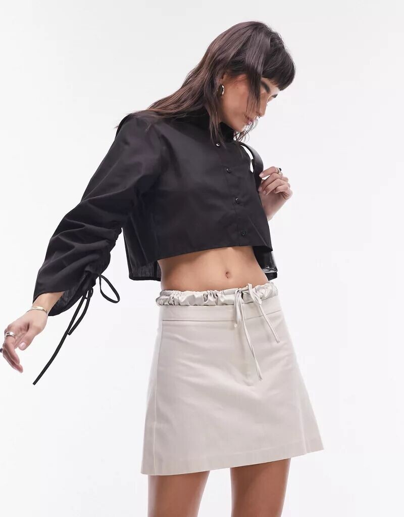 

Черная укороченная рубашка из поплина с присборенными рукавами Topshop, Серый, Черная укороченная рубашка из поплина с присборенными рукавами Topshop