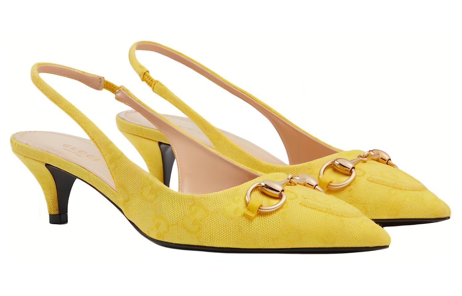 GUCCI Лодочки на шпильке Horsebit Slim Heel, 45 см, женские, желтые — фото 4