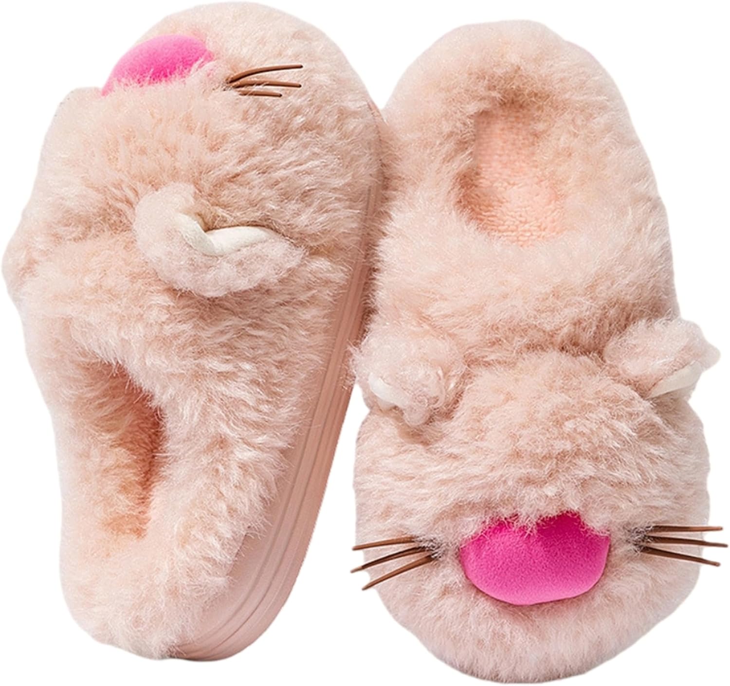 

Мягкие домашние тапочки в виде кошек с ушками и усами, плюшевые, нескользящие, теплые, для мужчин и женщин Lichenhao, розовый