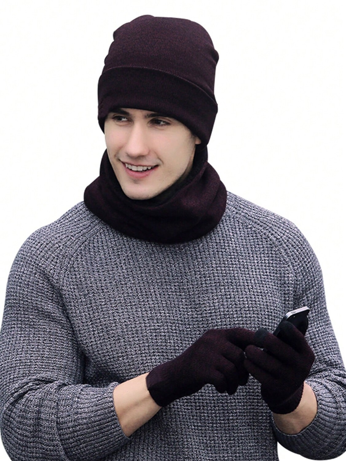 

Шапка, перчатки и шарф, бургундия