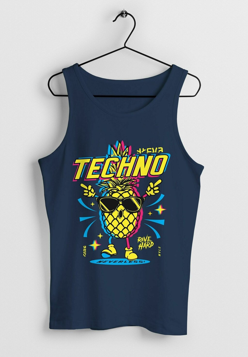 

Топ TANK TECHNO TANZEN LUSTIG ANANAS RAVE PARTY PRINT FASHION STREETSTYLE MUSKEL Neverless, темно-синий