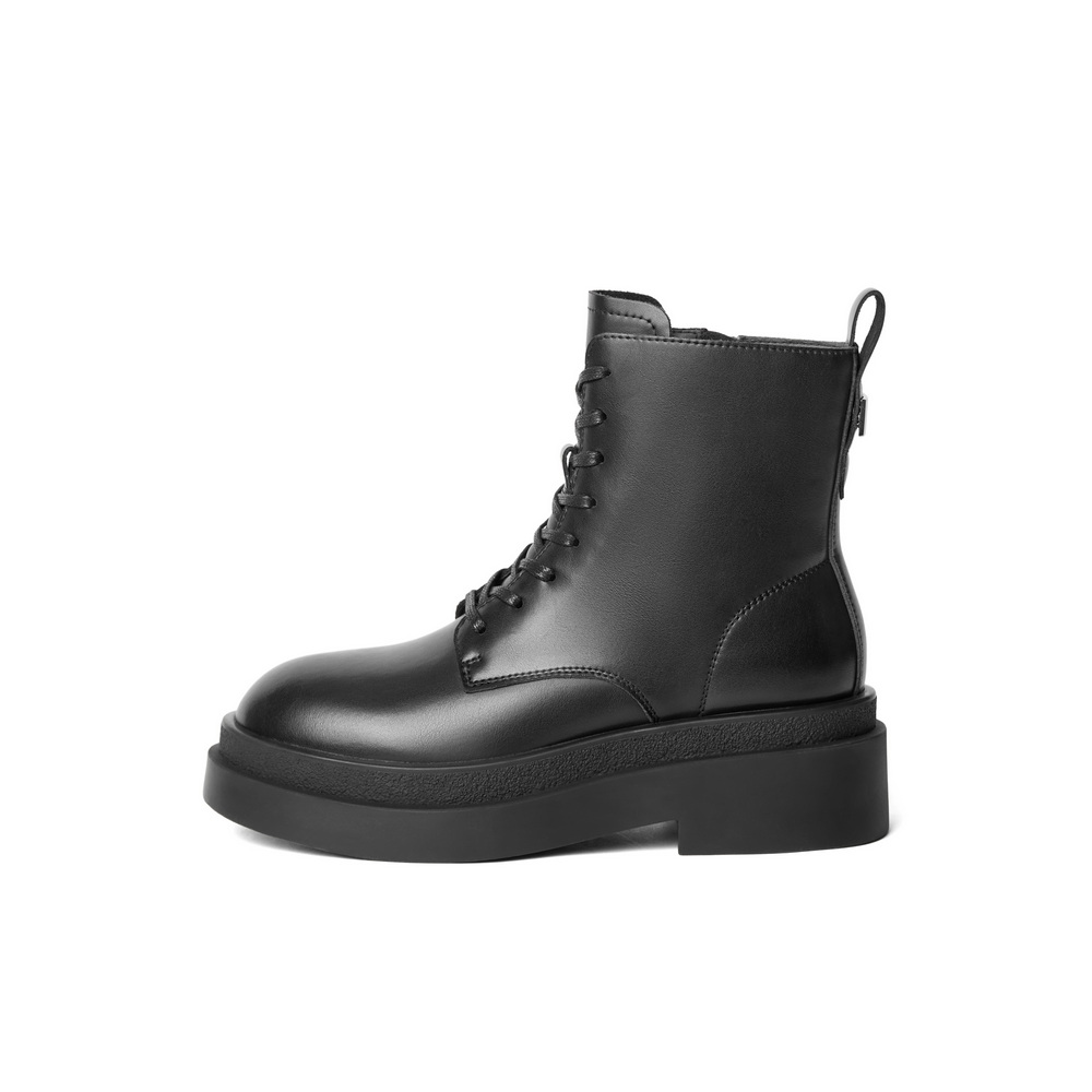 Короткие полусапоги до середины икры на каблуке 5 см женские коричневые черные BELLE, с черной флисовой подкладкой