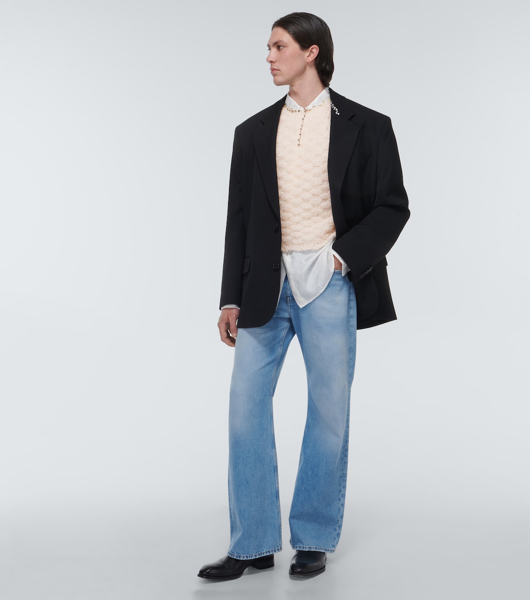 Состаренный вязаный крючком жилет-свитер Acne Studios, Pastel Pink — фото 2