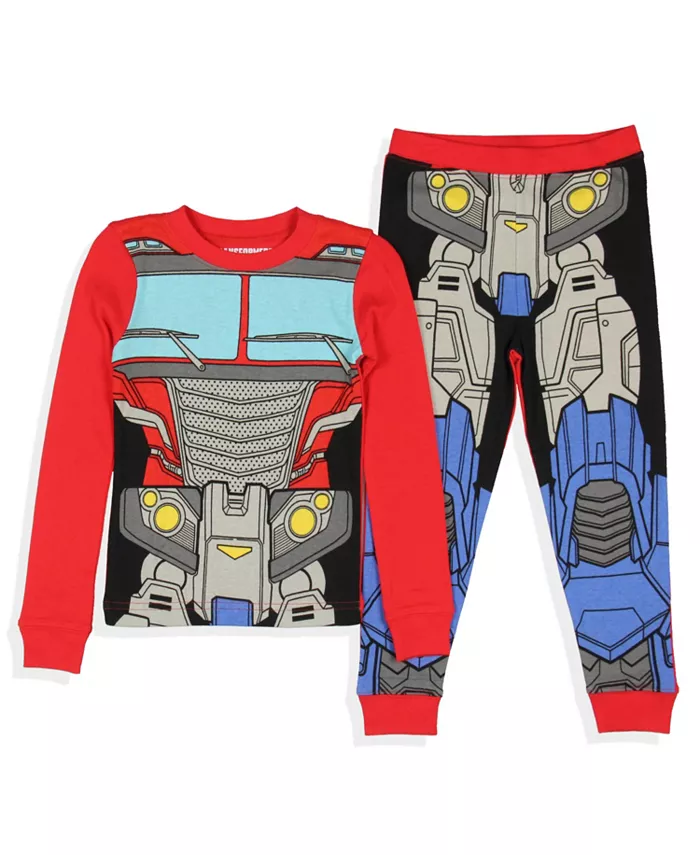 Детский комплект пижамы с длинными рукавами Optimus Prime для мальчиков, 2 предмета, облегающий крой Transformers, красный — фото 2