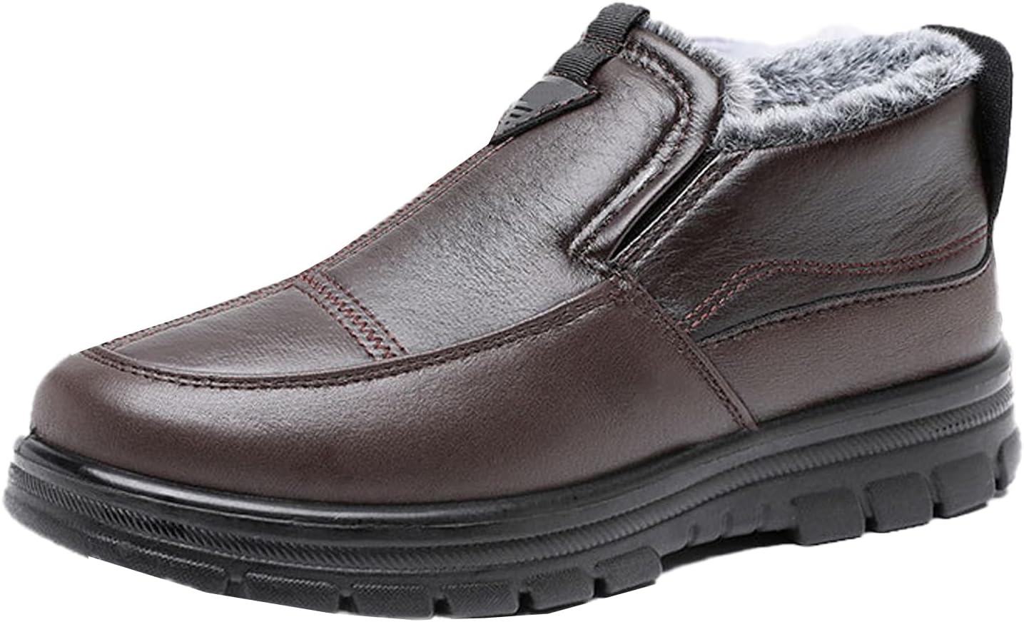 

Мужские кожаные зимние слипоны с платформой, утепленные мехом, высокие, противоскользящие, для улицы, удобные, офисные, повседневные лоферы и кроссовки Forevercan, коричневый