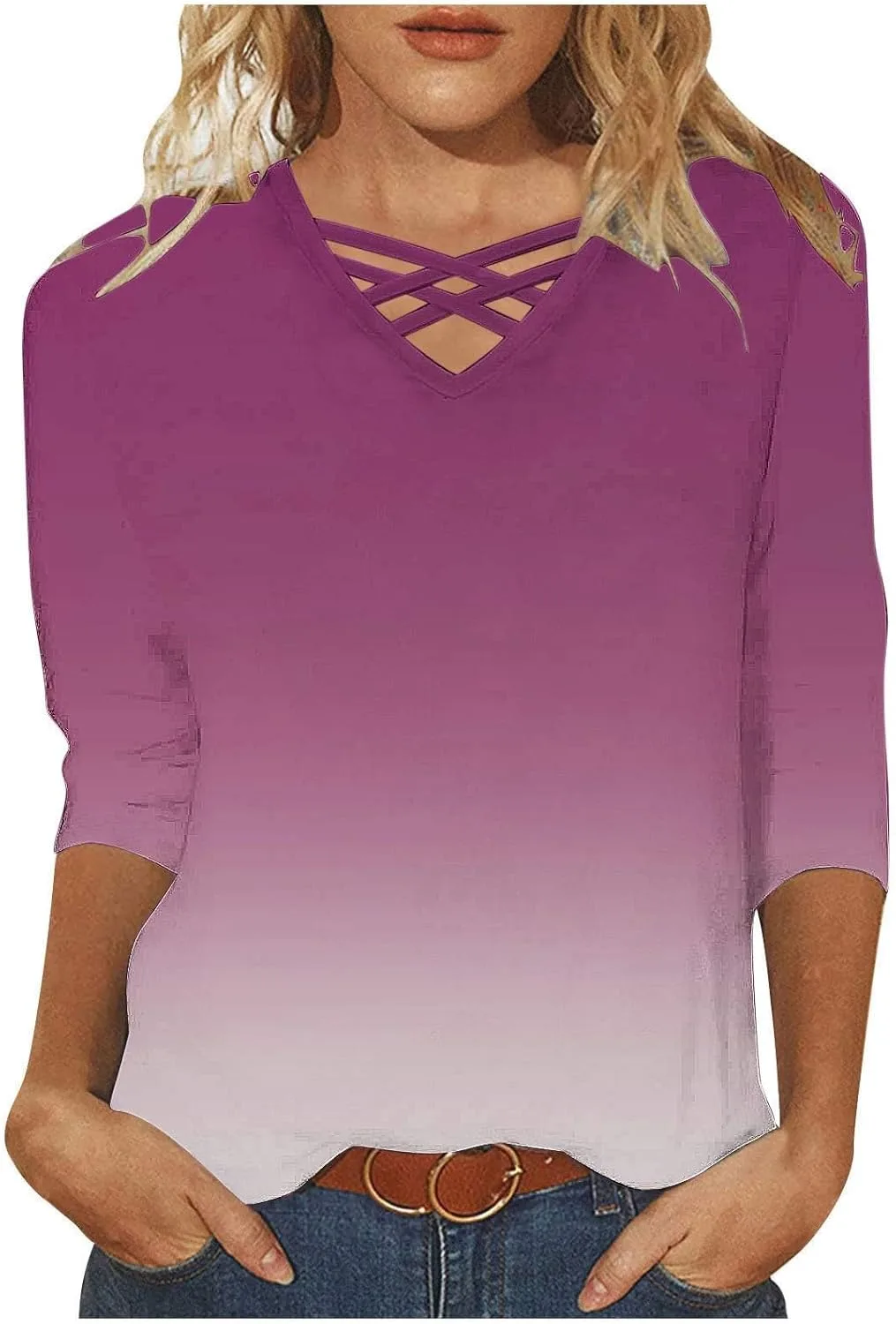 

Женский топ с V-образным вырезом и 3/4 рукава FZYLQY