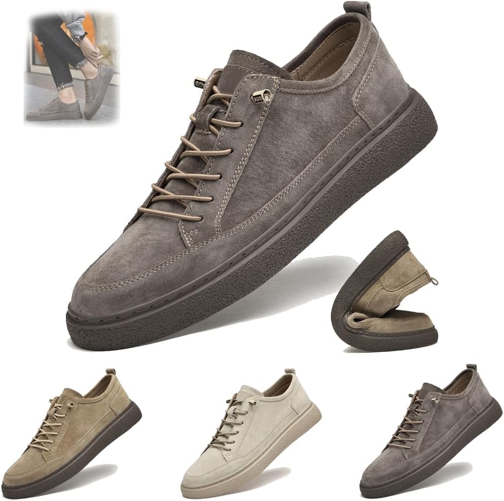 

Замшевые кроссовки для мужчин, повседневные кроссовки из кожи, мягкие для ходьбы, противоскользящие, дышащие, для вождения, легкие кеды, комфортные кожаные скелетные кроссовки Generic, Brown-a 7.5-8