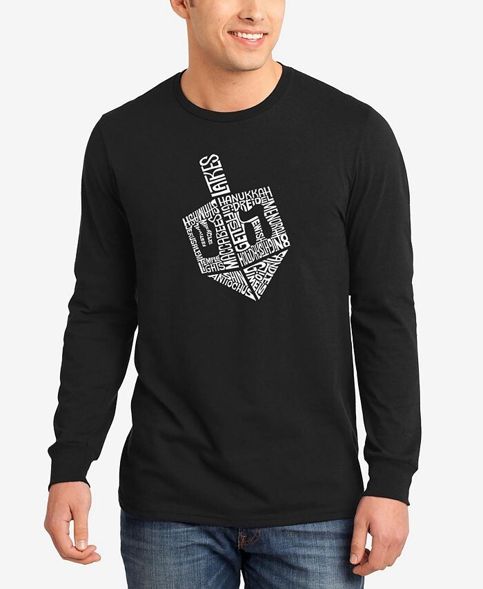 

Мужская футболка с длинным рукавом Hanukkah Dreidel Word Art LA Pop Art, черный