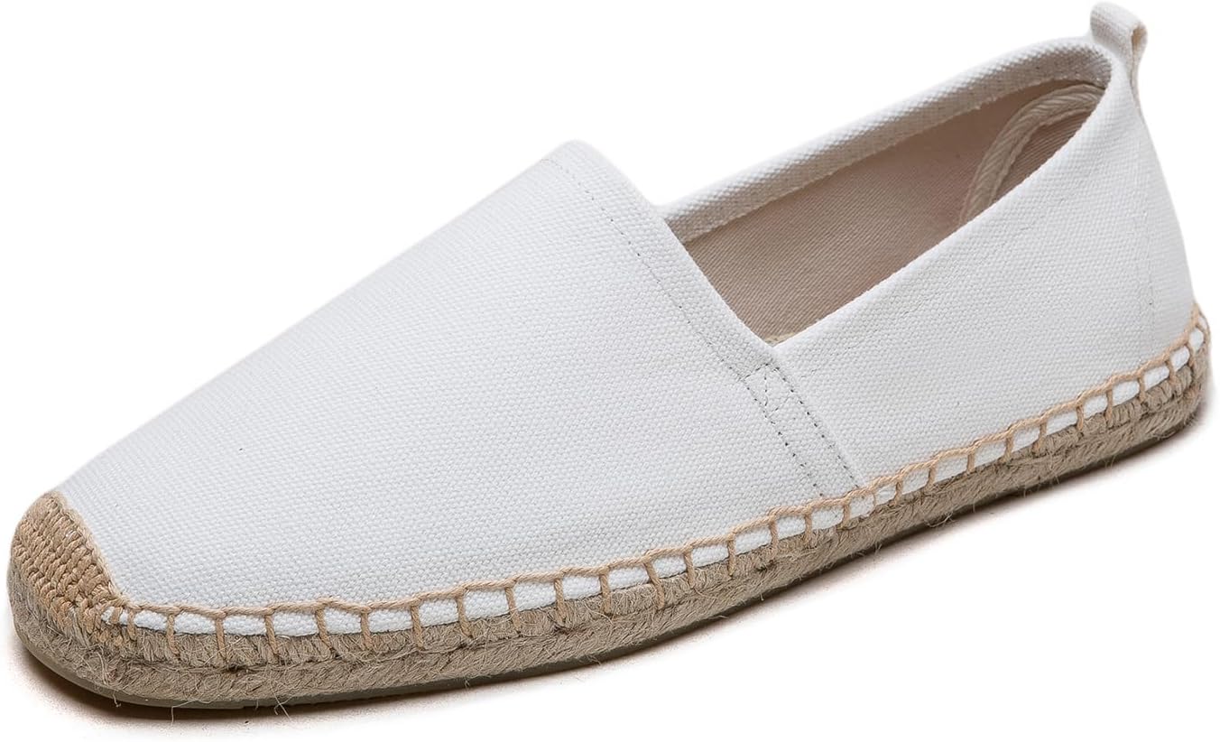 

Мужские плоские эспадрильи- мужские кроссовки, повседневные удобные льняные туфли, веганские брезентовые туфли, мужские плоские туфли, не скользящая подошва, подходящая для лета, весны, осени, любого сценария Eobzunu, белый