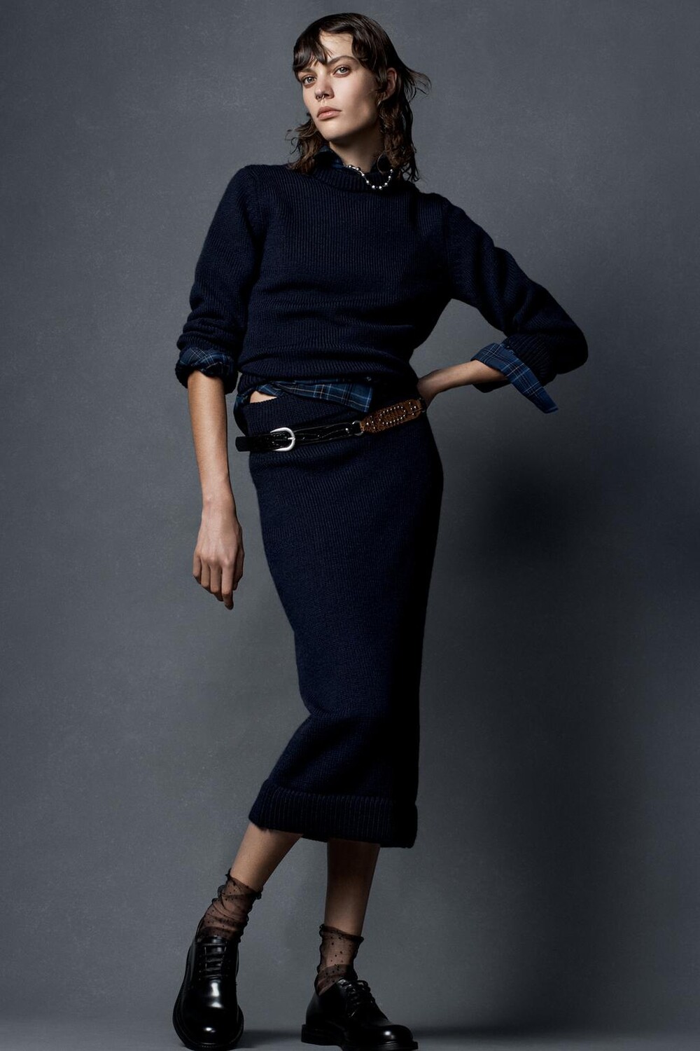 

Юбка-карандаш из однотяжной трикотажной платья ZARA, темно-синий