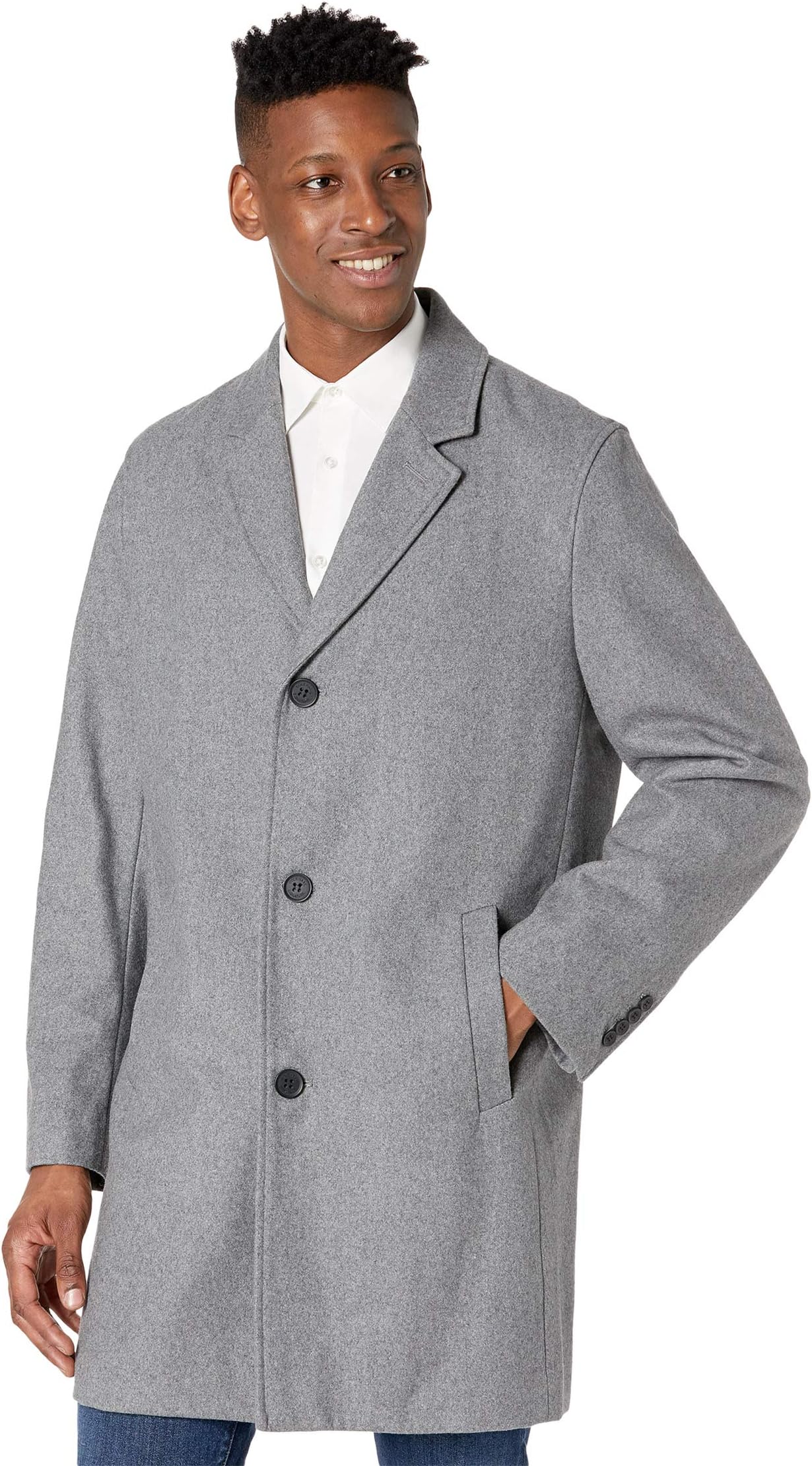 

Пальто Cole Haan 37" Melton Wool Notched Collar Coat with Welt Body Pockets, цвет Light Grey