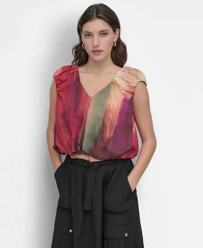 

Женская блузка с мятой абстрактной печатью DKNY, красный