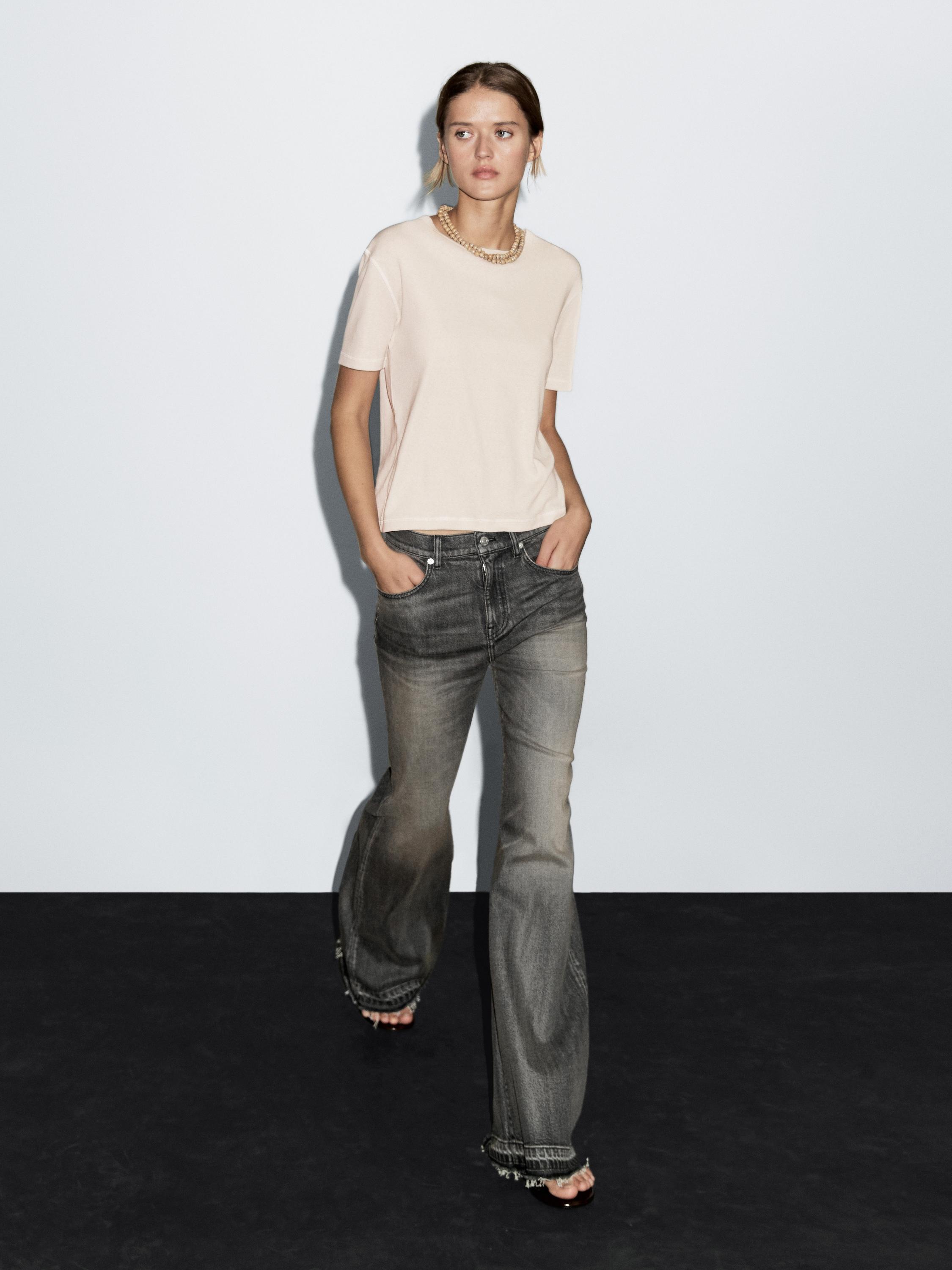 

Выцветшая футболка из 100% хлопка Massimo Dutti, Stone