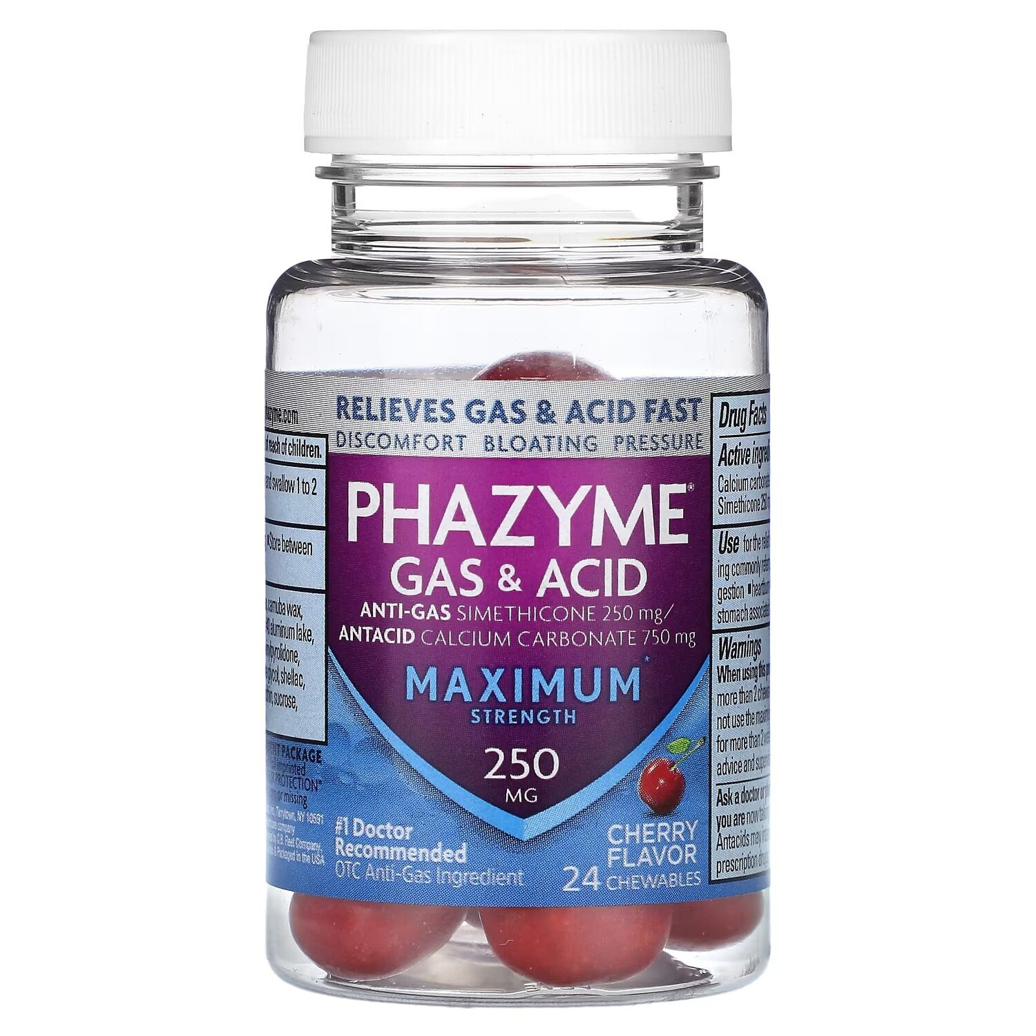 

Газ и кислота, максимальная сила, вишня, 24 жевательных таблетки Phazyme
