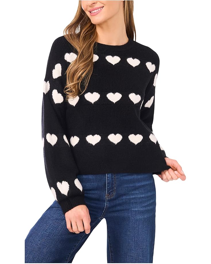 

Женский свитер CeCe Heart Jacquard с круглым вырезом, Rich Black