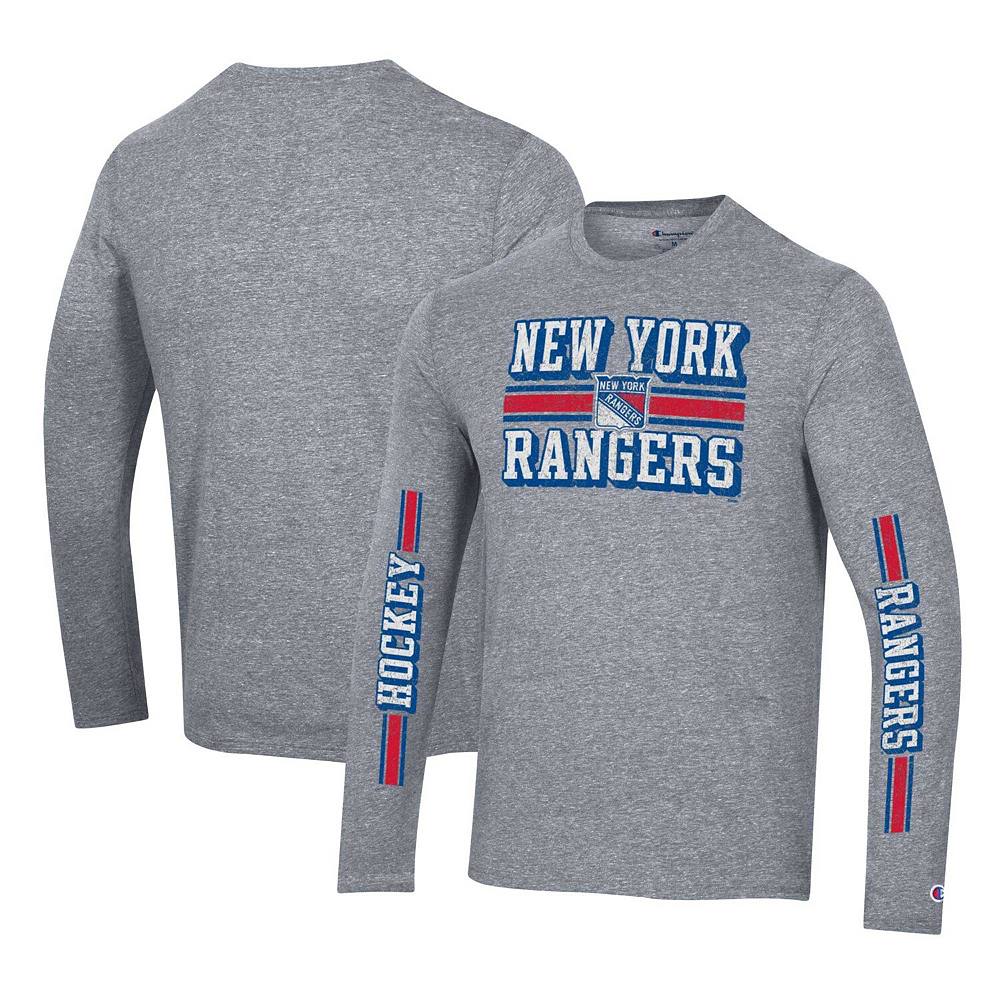 

Мужская футболка Champion Heather Grey New York Rangers Tri-Blend с длинными рукавами и двумя полосками, цвет Ran Grey