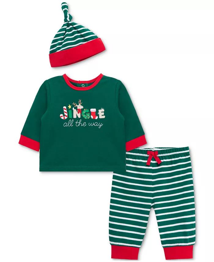 

Детский комплект для мальчиков Jingle All The Way: хлопковая кофта, шапочка и джоггеры, 3 предмета Little Me