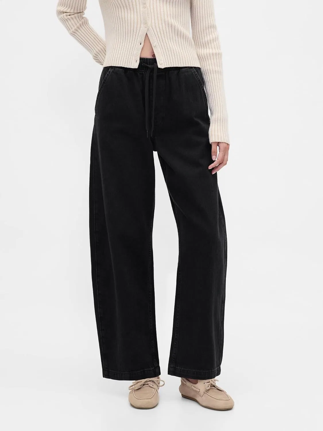 Джинсы Gap Women's Pull-on Barrel Denim, черный — фото 2
