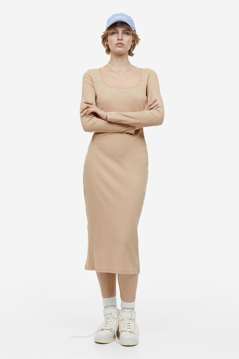 

Облегающее платье в рубчик H&M, бежевый