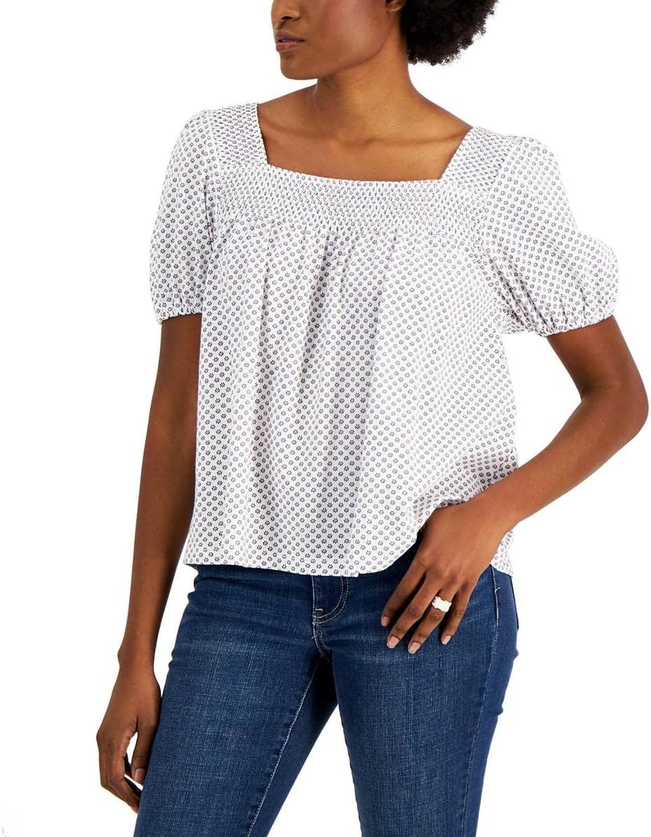 

Женский топ-пуловер Tommy Hilfiger с цветочным принтом и сборками, White