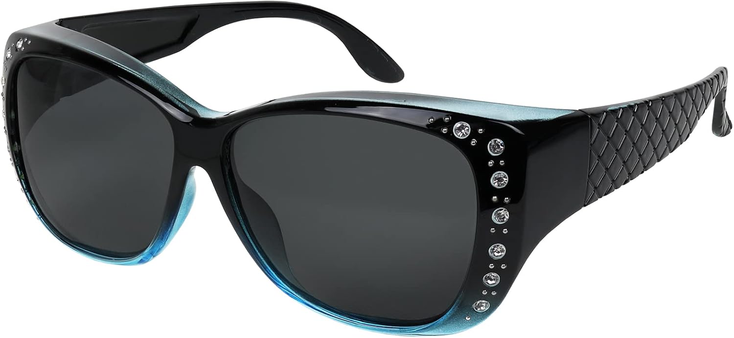 

Солнцезащитные очки, надеваемые поверх обычных очков для женщин, с защитой от УФ-излучения, поляризованные и с HD-изображением, надеваемые поверх обычных очков Yogo Vision, 1 Pack: Black to Blue Gradient Frame,grey Lens