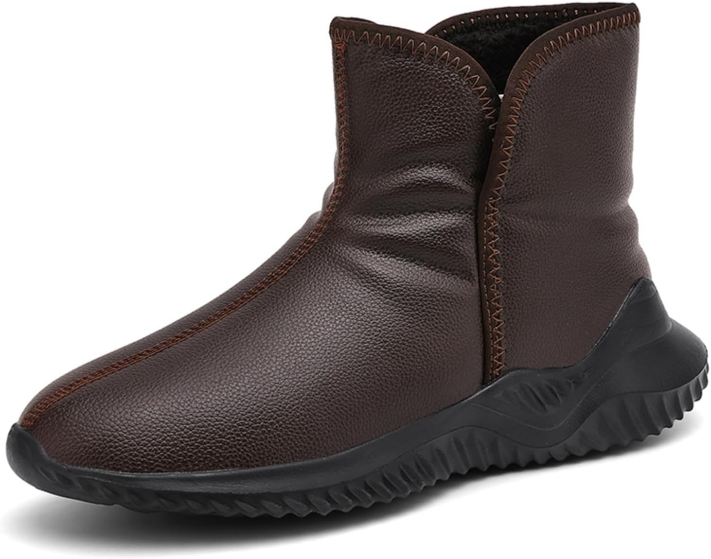 

Мужские кожаные зимние ботинки с плюшевой подкладкой, противоскользящей глубокой подошвой из резины, термоботинки для улицы и повседневной носки (черные, коричневые) Kelibasi