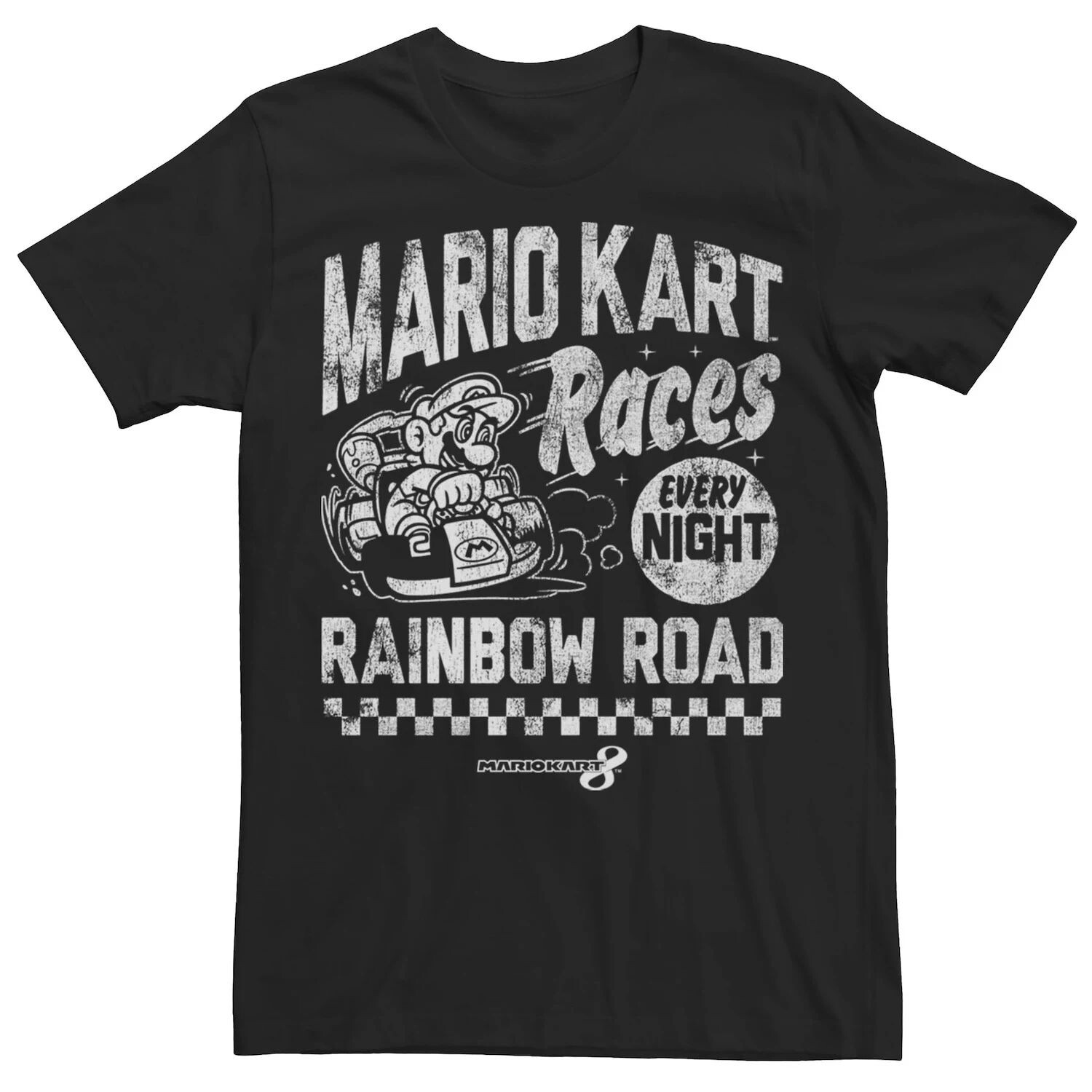 

Мужская винтажная футболка Nintendo Mario Kart Rainbow Road Licensed Character, черный