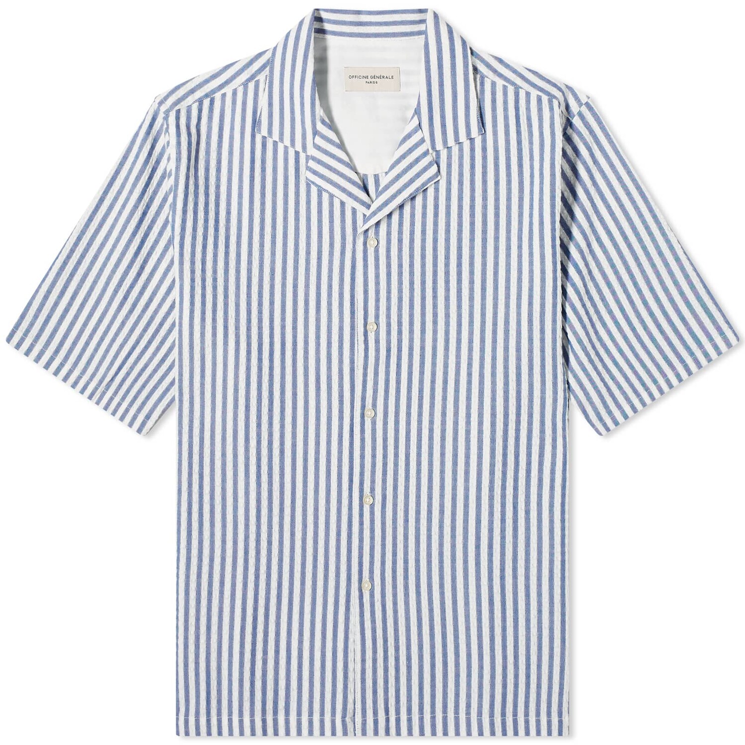 

Рубашка Officine Générale Eren Textured Stripe Vacation, цвет White & Navy