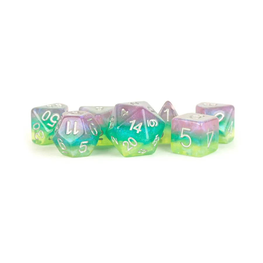 

Poly Set Layered Stardust Radiance с серебром (7), Resin Dice - Assorted (Metallic Dice Games)