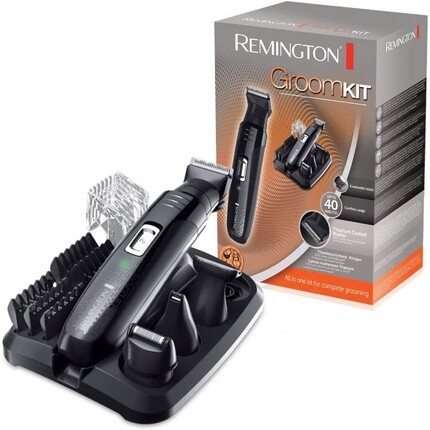 

Groomkit Pg6130 Набор для укладки волос на лице и теле с 4 съемными насадками, черный/серый, Remington