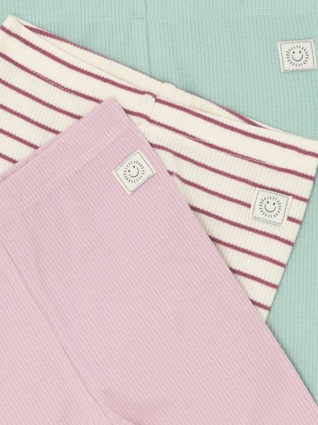 Детские ребристые легинсы с гладкой и полосатой отделкой John Lewis, Pack of 3, Pink — фото 3
