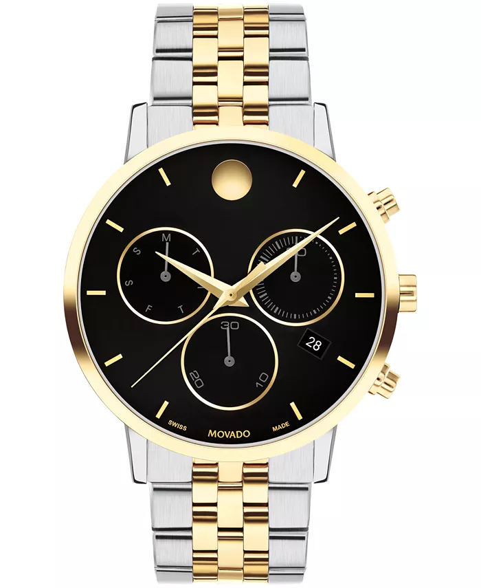 

Мужские часы Museum Classic Swiss Quartz Chrono с хронографом, корпус из нержавеющей стали с покрытием Light Yellow PVD, 42 мм Movado