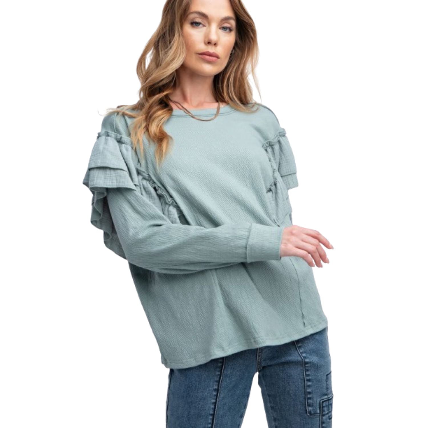 

Топ с двойными рукавами-оборками FASHNZFAB, цвет faded blue