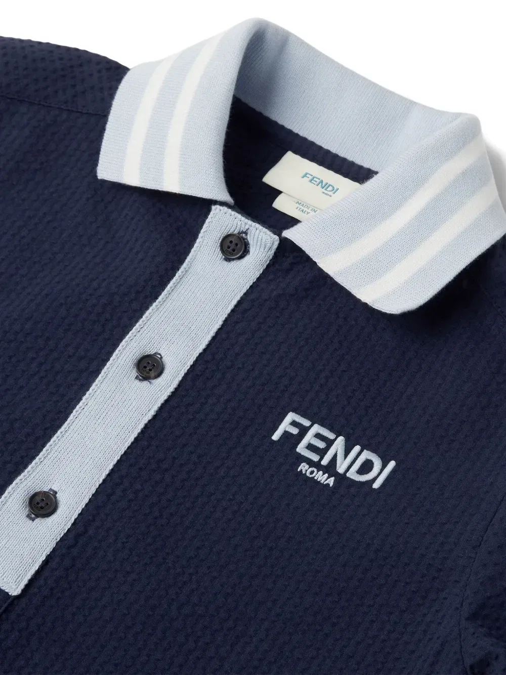 Рубашка -поло с вышитым логотипом Fendi Kids, синий — фото 3