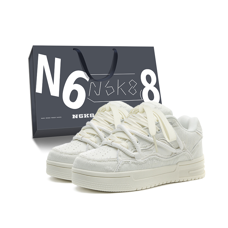 

N6K8 Антискользящие износостойкие низкие скейтерские кроссовки унисекс белые, цвет White