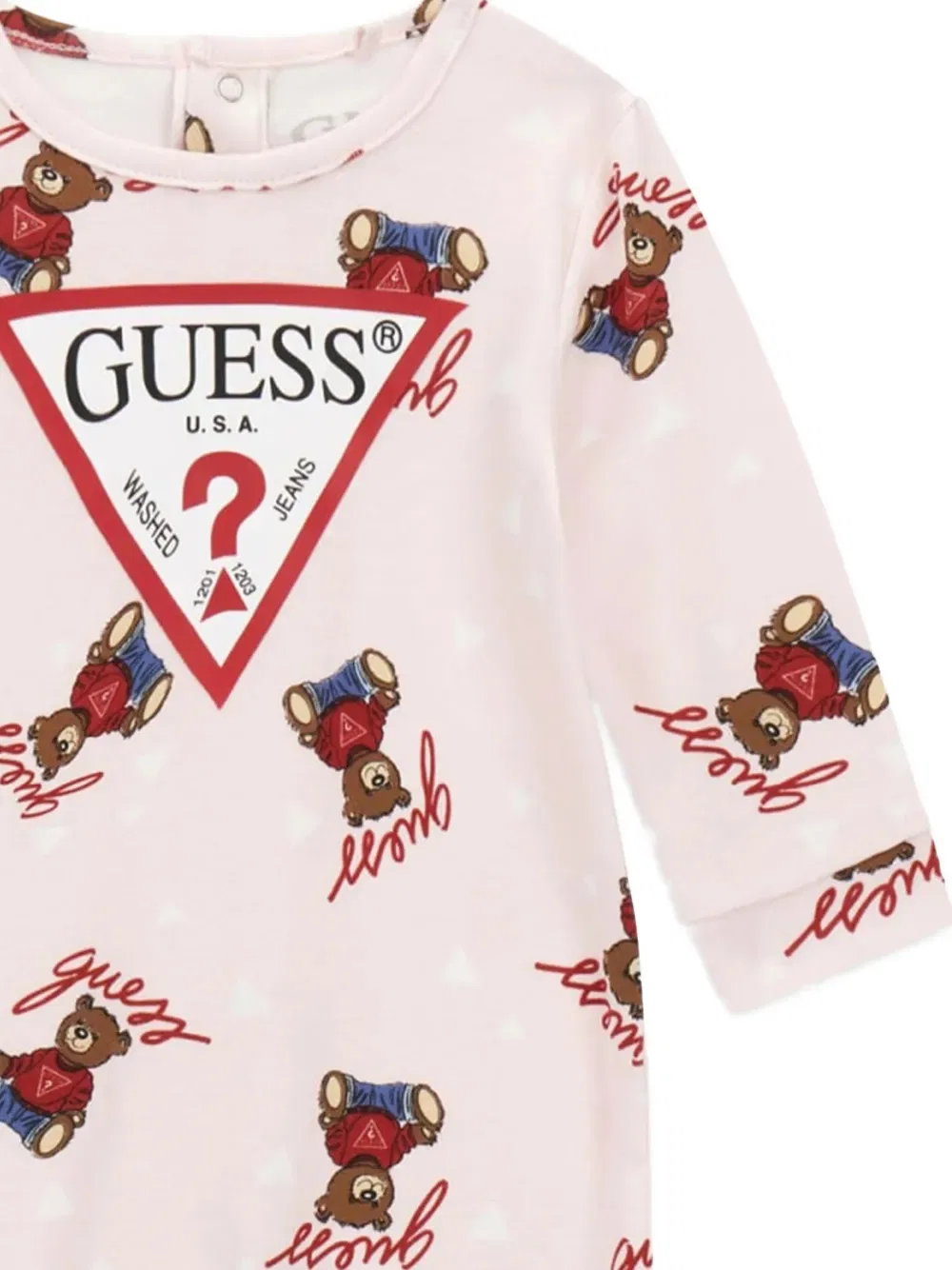 Детский комбинезон с медвежьим принтом Guess Kids, розовый — фото 4