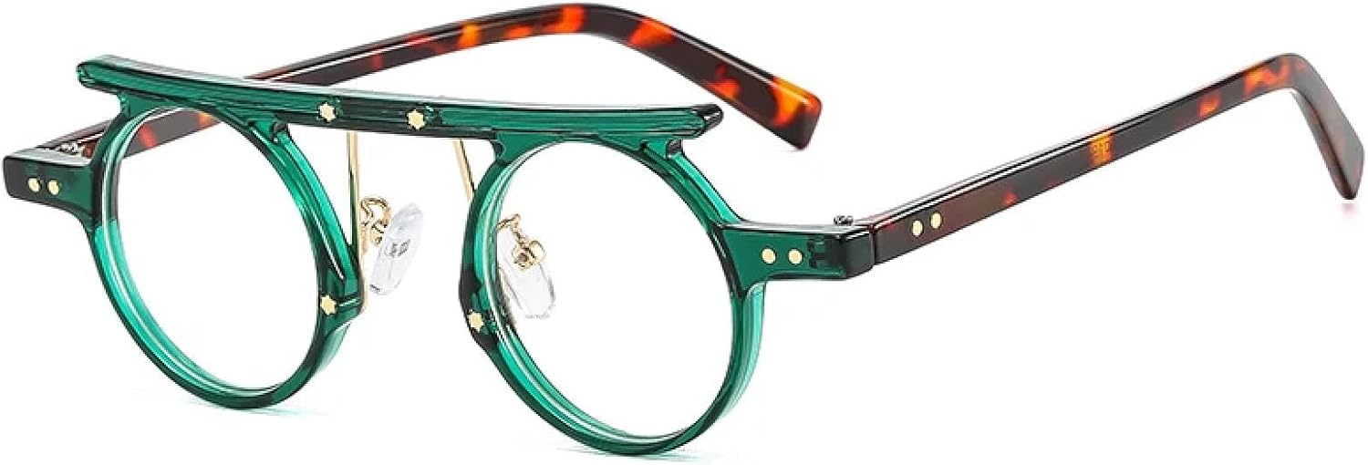 

Модные маленькие круглые панк-солнцезащитные очки для женщин в стиле ретро с прозрачными градиентными линзами, защита от УФ-излучения UV400, двухцветные солнцезащитные очки для мужчин SZVVBKK, Green Leopard Clear